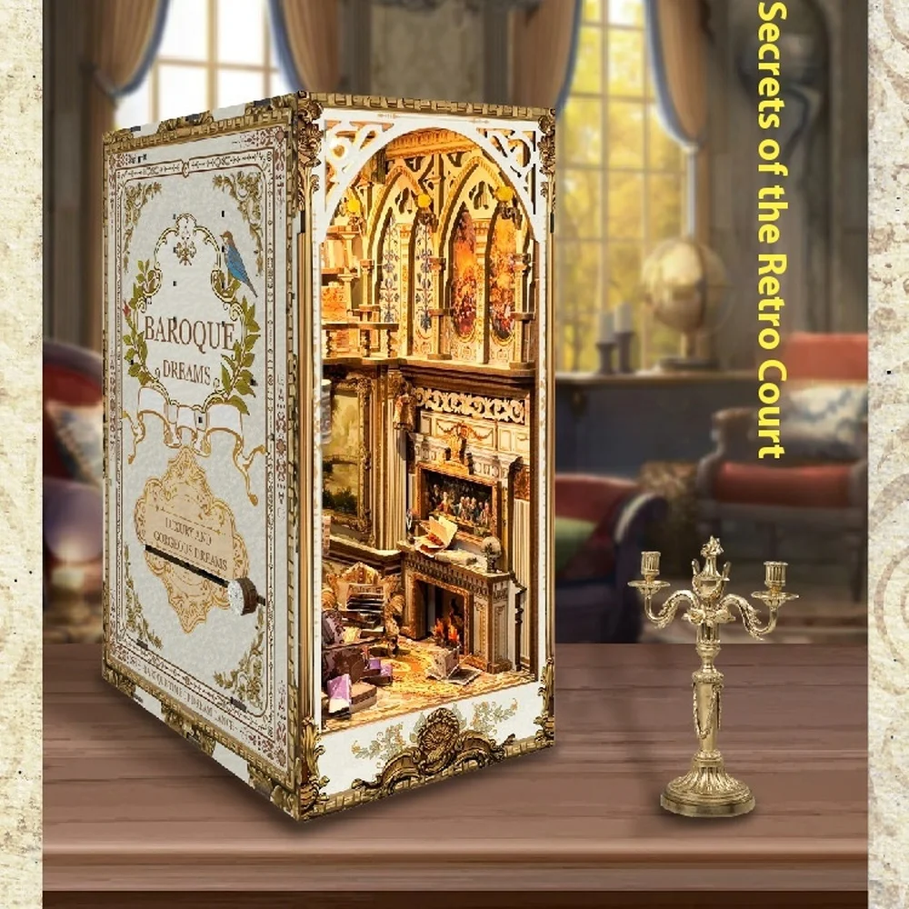 Diy Wooden Book Nook Kit Shelf Insert - 友人のための手作りの木製の本棚,棚の挿入,ミニチュアモデルキット,レトロなコートの本棚,クリスマスプレゼント