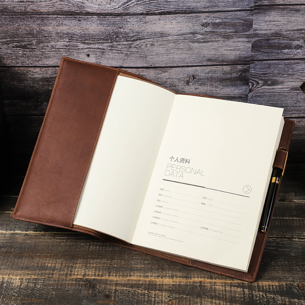 Stationery Books - レトロ本革ブックカバースリーブプロテクターペンホルダー付きビジネスメモ帳ノートブックケースオフィス学用品