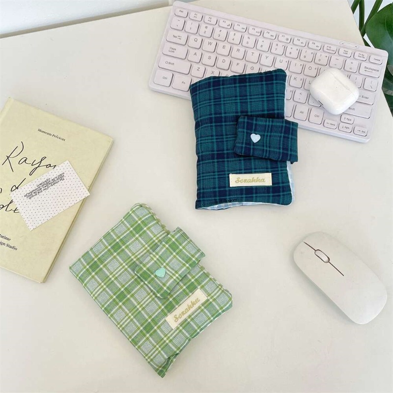 緑と白のギンガムチェック柄、手作りのジャーナル用布製カバー、 - Stationery Books のレビューと価格