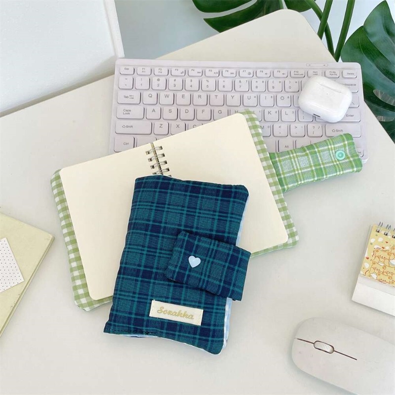 緑と白のギンガムチェック柄、手作りのジャーナル用布製カバー、 - Stationery Books のレビューと価格