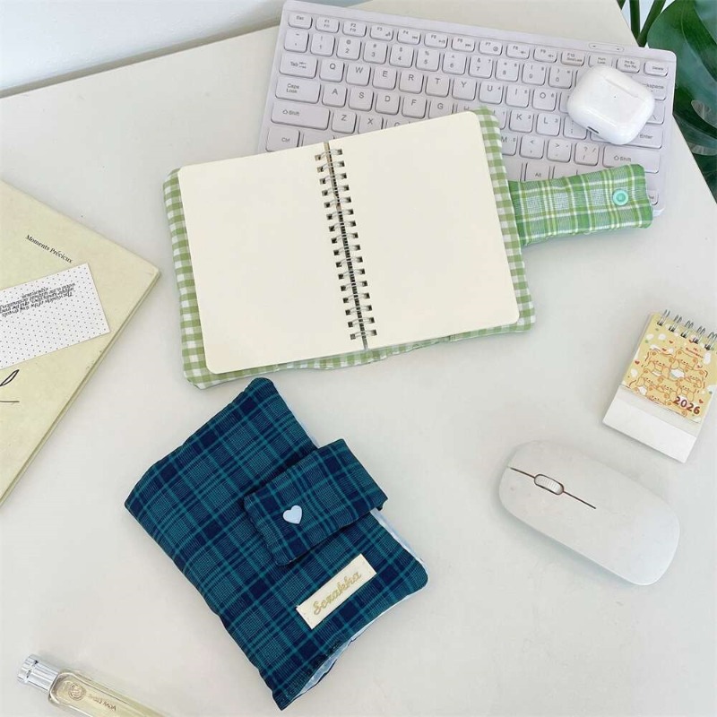 緑と白のギンガムチェック柄、手作りのジャーナル用布製カバー、 - Stationery Books のレビューと価格