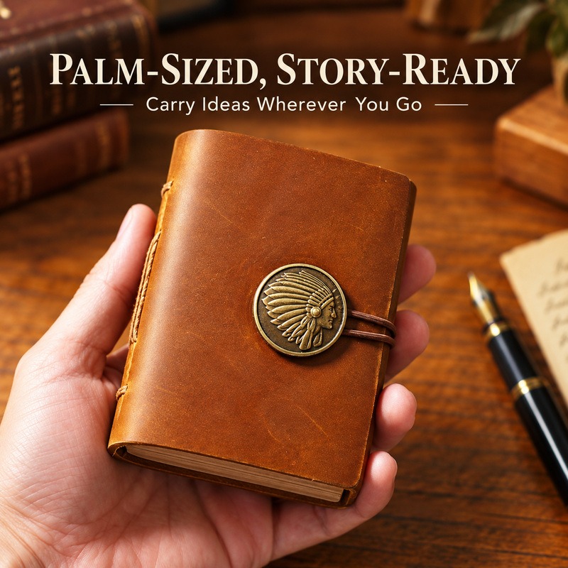 ミニサイズの手作りレザー製トラベラーノート。ヴィンテージ風の - Vintage Leather Journal Notebook のレビューと価格