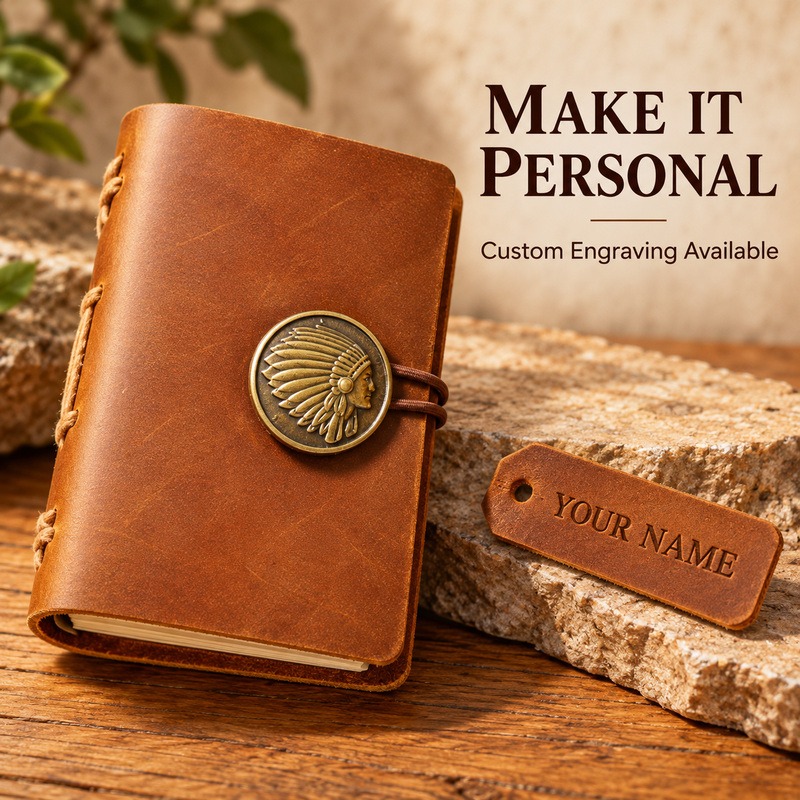 ミニサイズの手作りレザー製トラベラーノート。ヴィンテージ風の - Vintage Leather Journal Notebook のレビューと価格