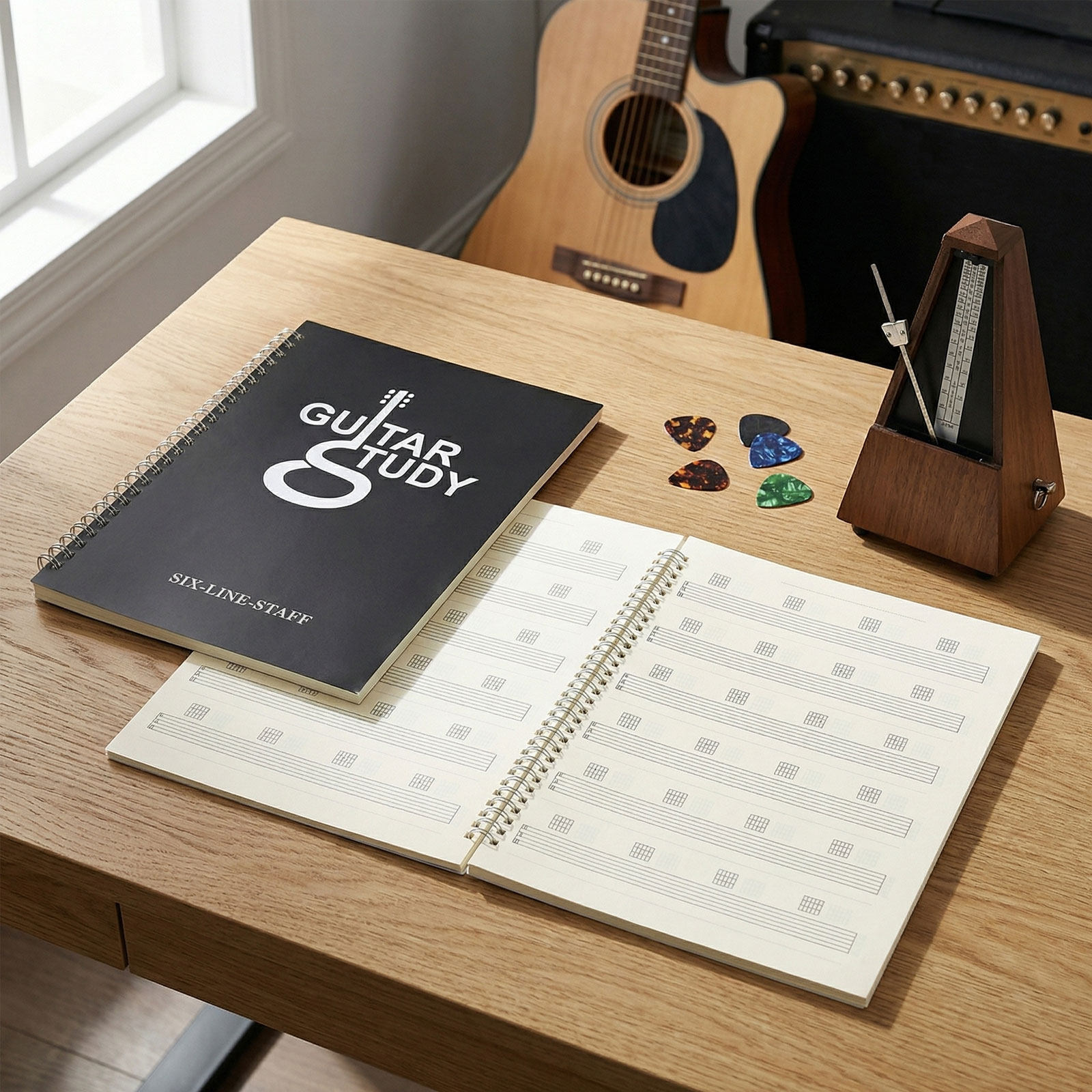 2冊セット、6弦ギターのタブ譜ノート、無地の楽譜用紙、作曲ノ - Blank Sheet Music Notebook のレビューと価格