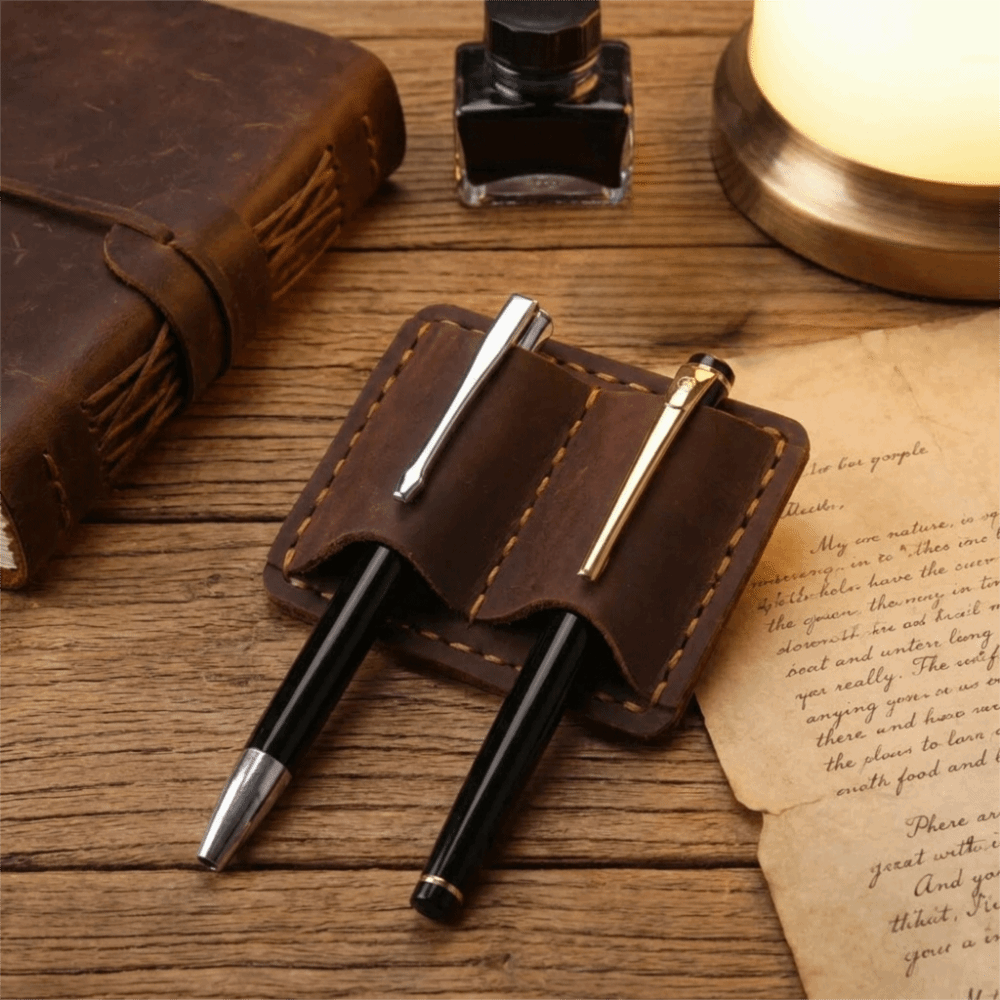 ダブルヴィンテージレザーペンループホルダー エレガントな手作 - Vintage Leather Journal Notebook のレビューと価格