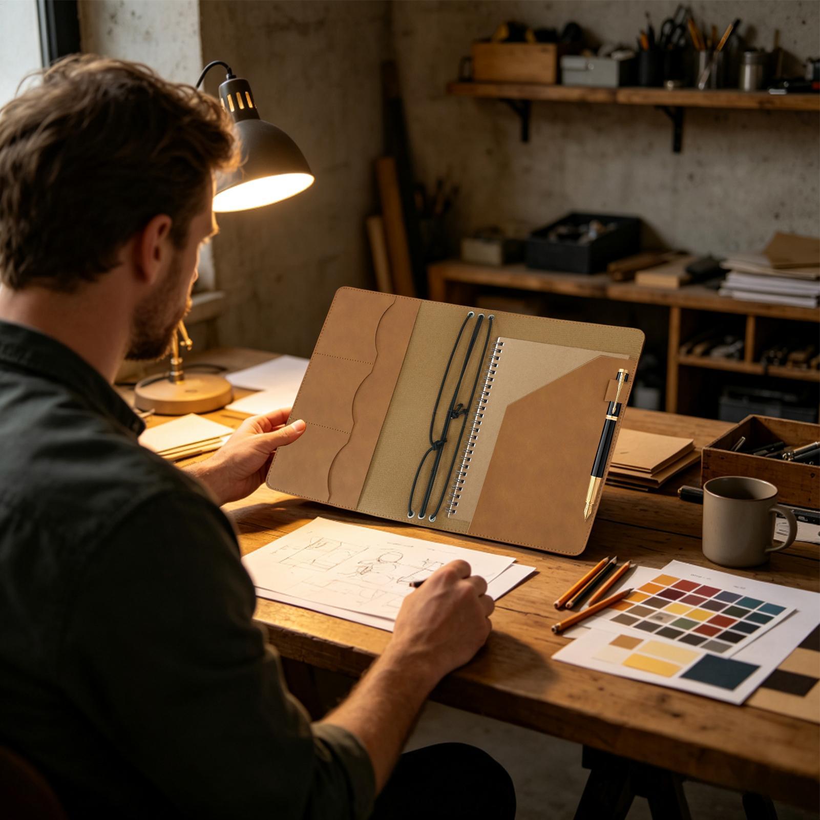 A5サイズのジャーナルカバー。ヴィンテージ風のPUレザー製。 - Vintage Leather Journal Notebook のレビューと価格