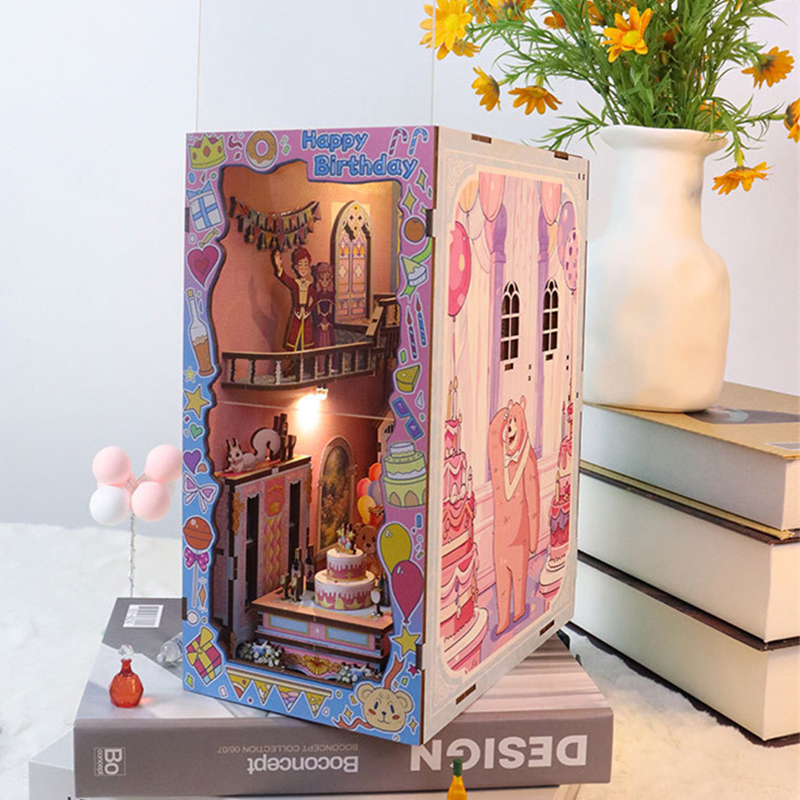 DIY 木製ブックコーナー棚インサートキットハッピーバースデ - Diy Wooden Book Nook Kit Shelf Insert のレビューと価格