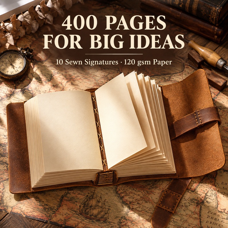 手作りの革製トラベラーノート。厚手のヴィンテージ風ジャーナル - Vintage Leather Journal Notebook のレビューと価格