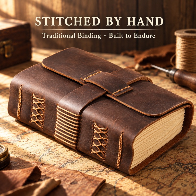 手作りの革製トラベラーノート。厚手のヴィンテージ風ジャーナル - Vintage Leather Journal Notebook のレビューと価格